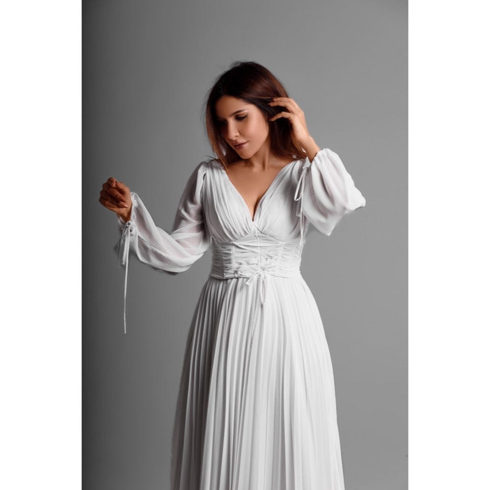 فستان طويل من أرو توتي حريمي شيفون، أبيض