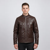 جاكيت جلد ساده رجالي جلد بني شتوي من اس كيه اتش - 108056-BR