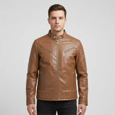 جاكيت جلد ساده رجالي جلد كافيه شتوي من اس كيه اتش - 108056-CF