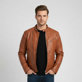 جاكيت جلد ساده رجالي جلد هافان شتوي من اس كيه اتش - 108056-HV