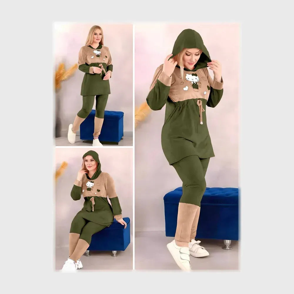 طقم قطعتبن مطبوع تطريز حريمي قطيفه هايدي لوكس تطريز الوان متعدده شتوي من ايه ال واي - 195207