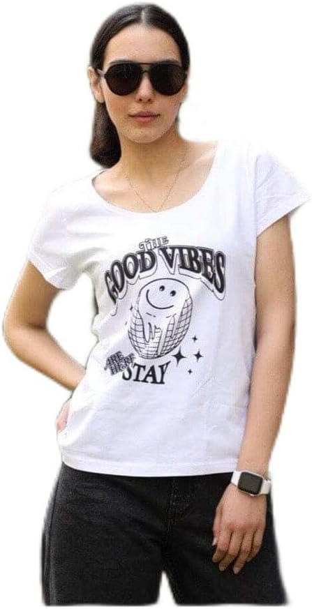 تيشيرت رسومات حريمي ابيض من ازياء