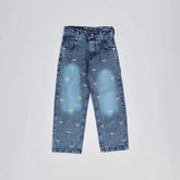 بنطلون فيونكه بناتي من سن 6 سنين ل 12 سنه بوي فريند تلبيس واسع جميع المواسم جينزغامق من الأنطوني جينز - 4042