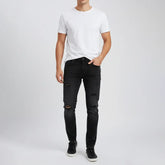 بنطلون جينز تقطيع رجالي نيو سكاي قطن اسود جميع المواسم من اس كيه اتش - 111793-BK