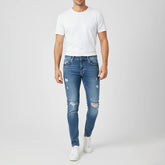 بنطلون جينز تقطيع رجالي نيو سكاي قطن رمادي غامق جميع المواسم من اس كيه اتش - 111793-DJ