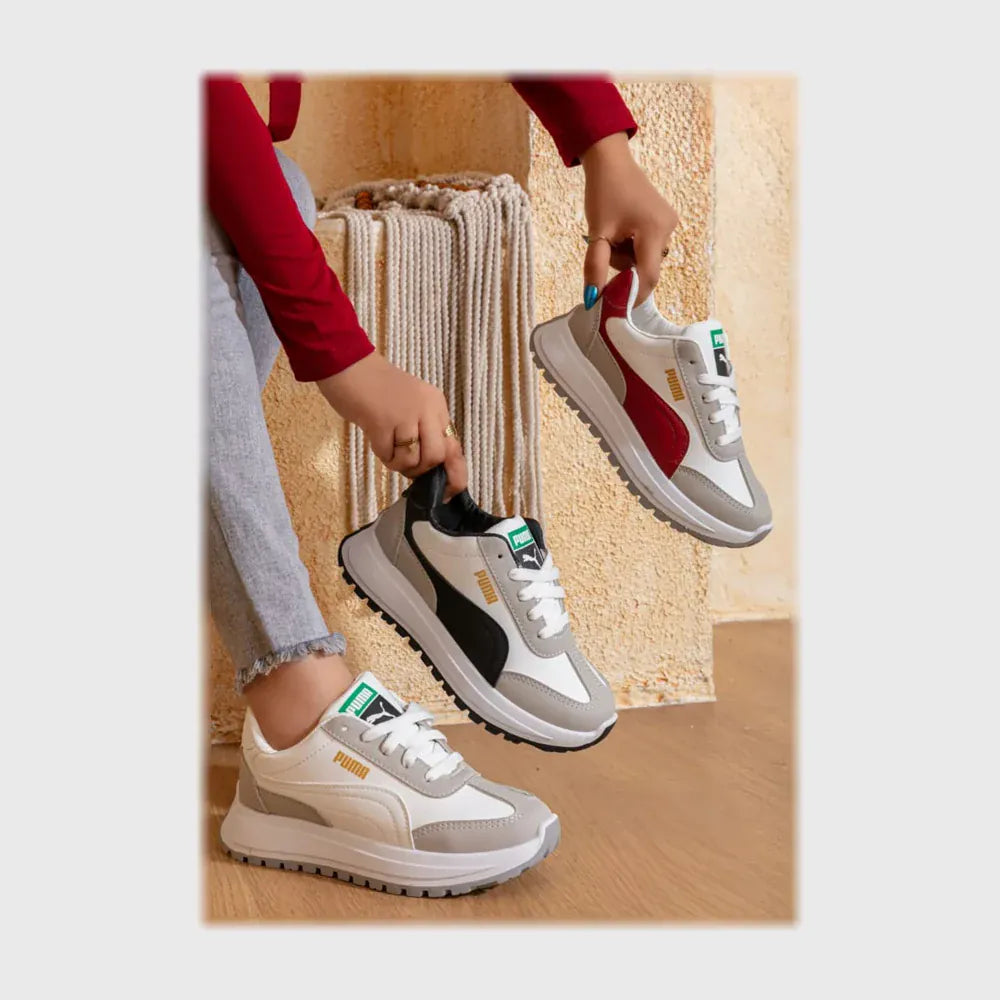 حذاء سنيكرز حريمى فوندي جلد إسكاي مستورد ونعل PVC حقن الوان متعددة جميع المواسم من كيو آر شوز - 2901