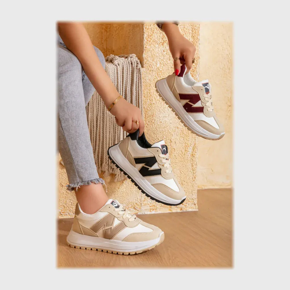 حذاء سنيكرز حريمى فوندي جلد إسكاي مستورد ونعل PVC حقن الوان متعددة جميع المواسم من كيو آر شوز - 2903