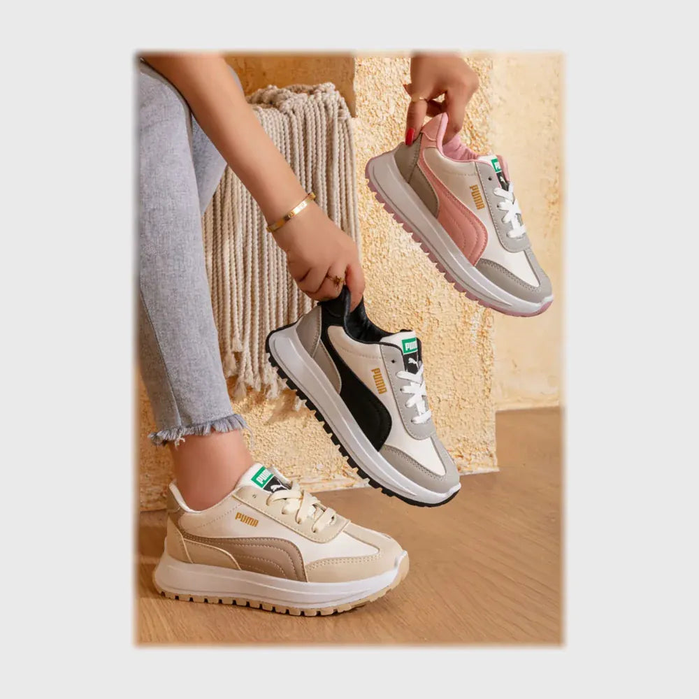 حذاء سنيكرز حريمى فوندي جلد إسكاي مستورد ونعل PVC حقن الوان متعددة جميع المواسم من كيو آر شوز - 2904