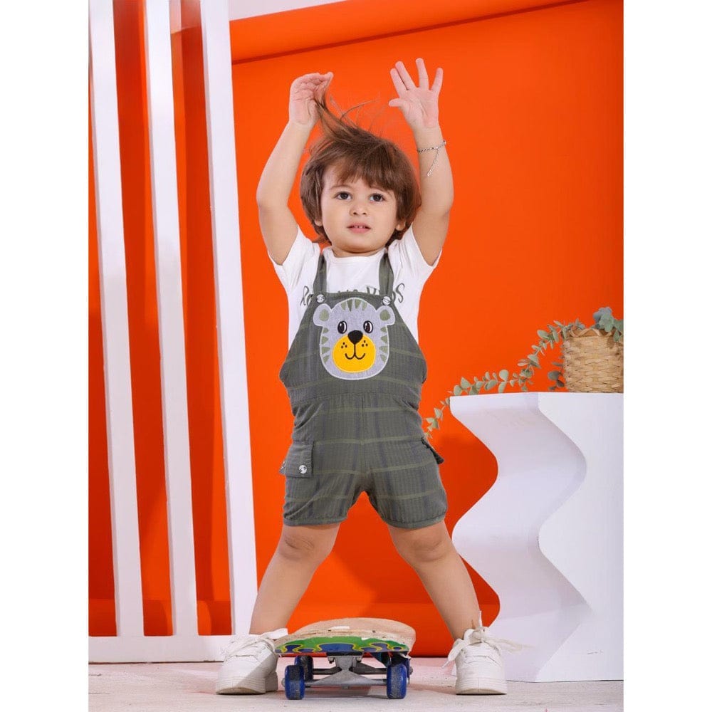 طقم سالوبيت مع تيشيرت من روزانا أولادي بوبلين سوفت وسينجل ليكرا، رمادي