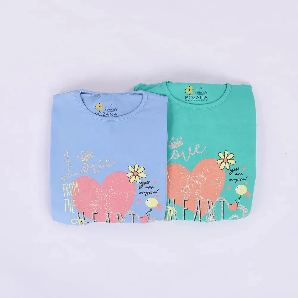 طقم تيشيرت وبنطلون من روزانا بناتي سينجل ليكرا ألوان متعددة