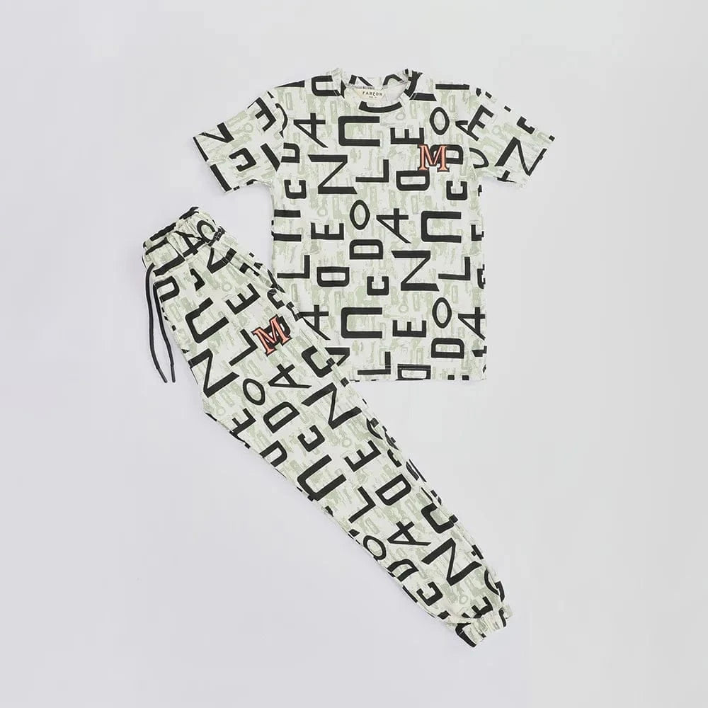 تيشيرت نص كم وبنطلون لياقه كوريشه اولادي بسكوته الوان متعددة صيفي من فرعون - 5106