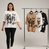 تيشرت اوفر سايز مطبوع حريمى قطن 100% الوان متعددة شتوي من دبيو بي - 5683