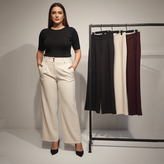 بنطلون وايد ليج كمر ساده حريمى قطن 65 بولي 37 الوان متعددة شتوي من دبيو بي - 5694