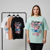 تيشرت اوفر سايز مطبوع حريمى قطن 100% الوان متعددة شتوي من دبيو بي - 5709