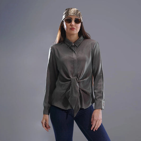 بلوزه اكمام طويلة حريمي تنسل رصاصي غامق صيفي من ديفاتشي - 7520