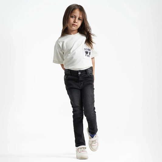 بنطلون جينز سليم فيت بناتى جينز رباعيه ليكرا اسود جميع المواسم من ريمنت - 804