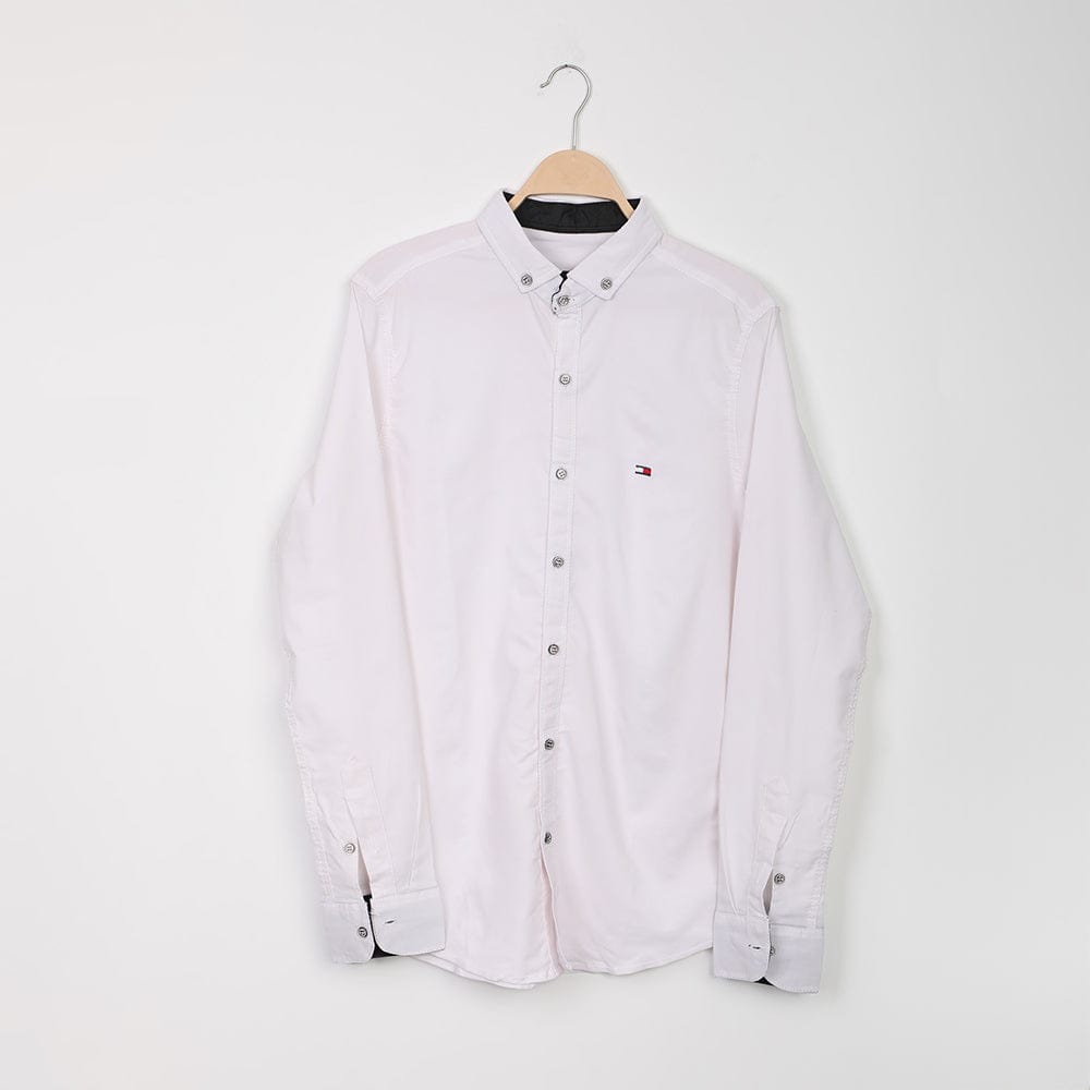 قميص أكمام طويلة من الهيبة رجالي قطن/ليكرا; أبيض