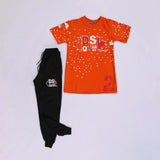 تيشرت نص كم وبنطلون اولادي محير ميلتون رسومات برتقالي في اسود صيفي من براند الغلابة - BRAND-11