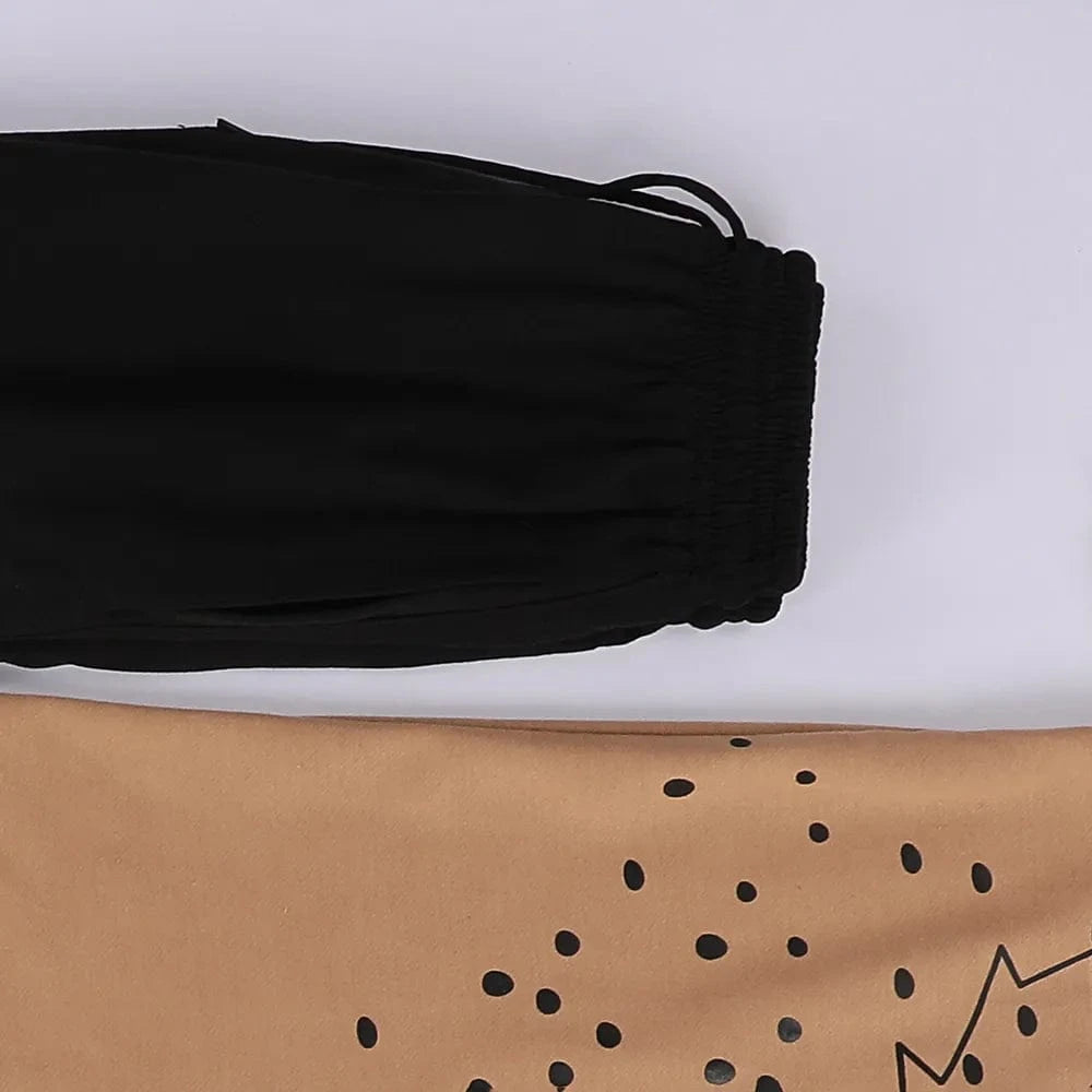 تيشرت نص كم وبنطلون اولادي محير ميلتون رسومات بني في اسود صيفي من براند الغلابة - BRAND-12