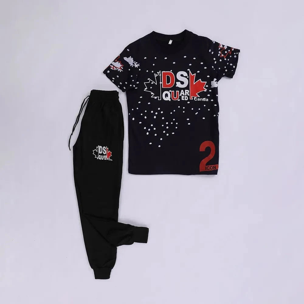 تيشرت نص كم وبنطلون اولادي محير ميلتون رسومات كحلي في اسود صيفي من براند الغلابة - BRAND-8