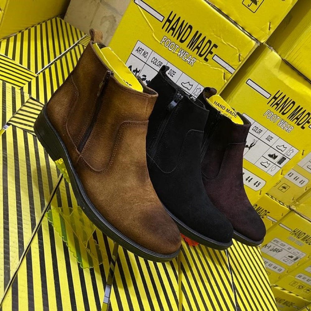 هاف بوت من هاند ميد رجالي جلد طبيعي، بني