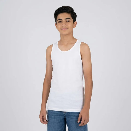 تيشيرت داخلي كت ساده اولادي قطن ابيض صيفى من ايه ال واي - KO-27