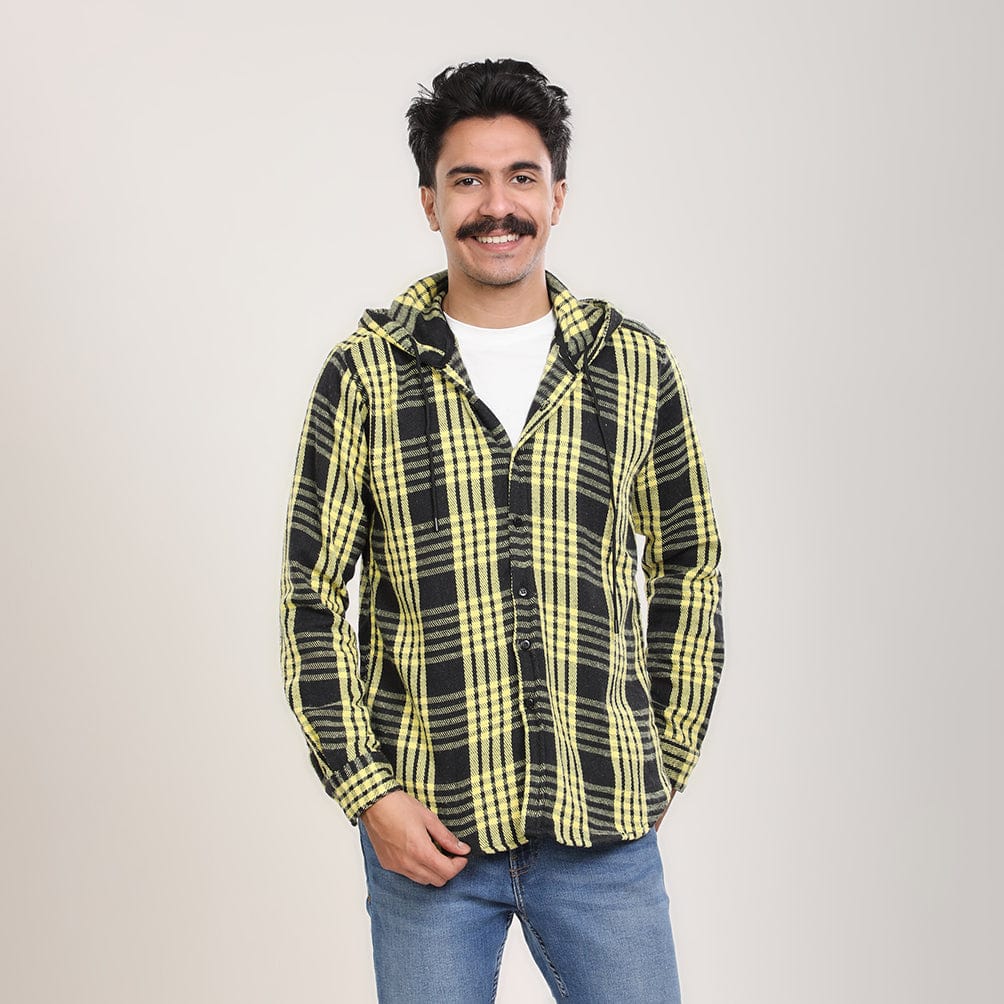 قميص كاروهات رجالي اصفر في اسود من ازياء