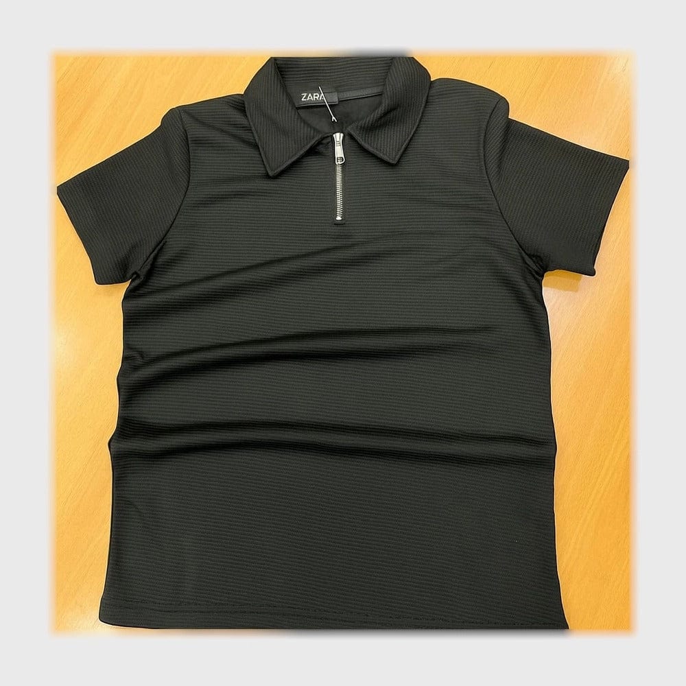 تيشيرت بولو لياقة ونصف سوستة بسكوتة رجالي أسود صيفي من فرعون