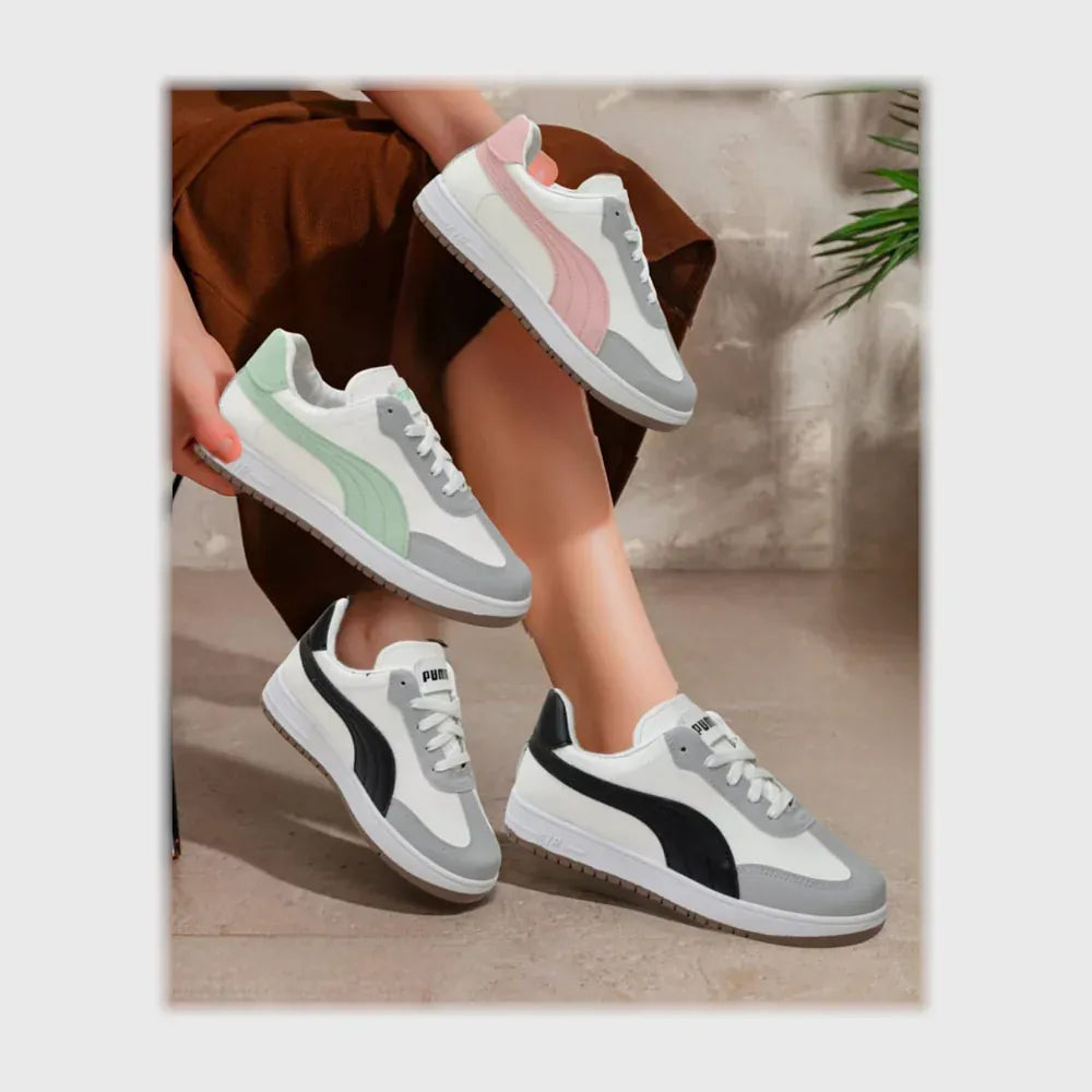 حذاء سنيكرز حريمى فوندي جلد إسكاي مستورد ونعل PVC حقن الوان متعددة جميع المواسم من الشماع - rt211