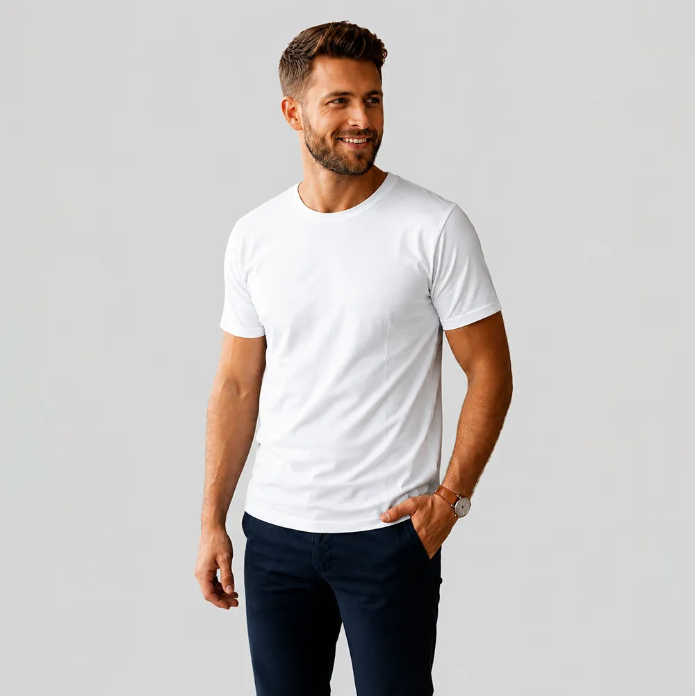 تيشيرت ساده رجالى سنجل شعيرات الوان متعددة صيفى من فرعون - 1-White