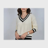 بلوفر رقبه V تريكو حريمي تريكو الوان متعددة شتوي من إم كيه إم فاشون - 100