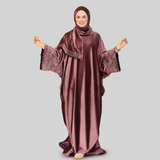 اسدال اكمام طويلة قطيفه فرنساوي ساده مطرز من الكم والطرحه حريمى قطيفه فرنساوي كاشمير شتوي من اتش جي - 1005-CA