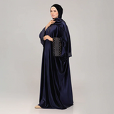 اسدال اكمام طويلة قطيفه فرنساوي ساده مطرز من الكم والطرحه حريمى قطيفه فرنساوي كحلي شتوي من اتش جي - 1005-NV