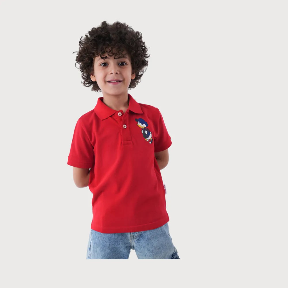 تيشرت بولو اولادى قطن 100% احمر صيفى من وان ستيد - 1005