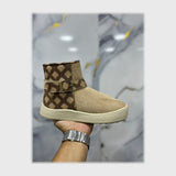 حذاء هاف بوت حريمى فوندي شمواه مستورد ونعل PVC حقن بيج شتوى من الصوفي - 1012-BJ