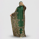 ملحفه اكمام طويلة قطيفه مضلع كنار بالطول من الجنبين مقاس فري سايز حريمى قطيفه فرنساوي مضلع اخضر شتوي من اتش جي - 1050-GR