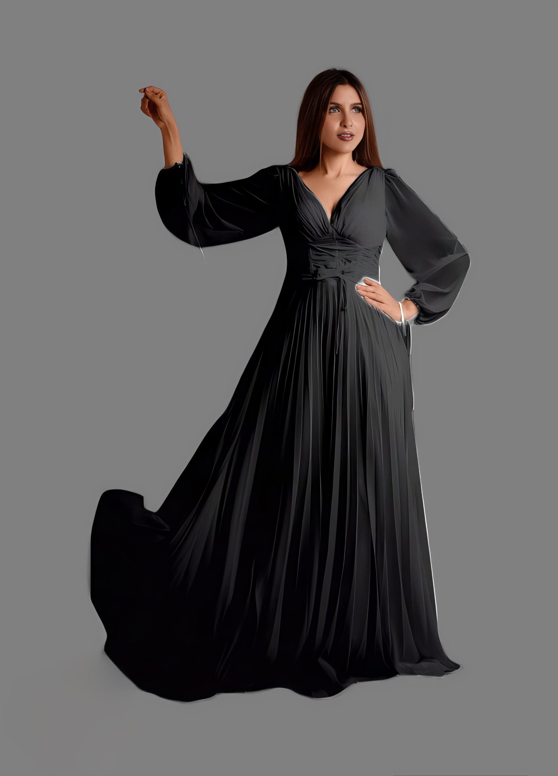فستان طويل من أرو توتي حريمي شيفون، أسود