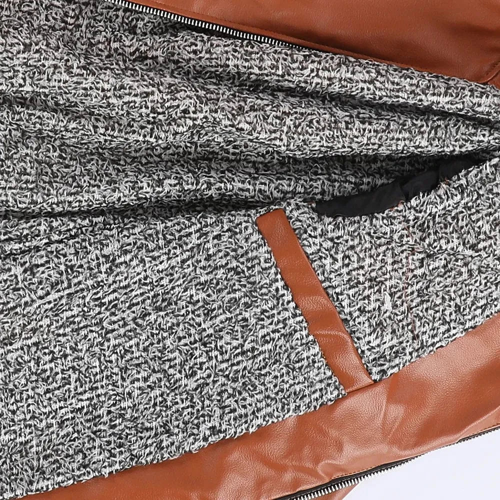 جاكيت جلد ساده رجالي جلد هافان شتوي من اس كيه اتش - 108056-HV