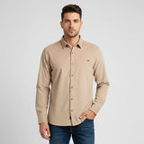 قميص مضلع ساده رجالي قطيفه بيج شتوي من اس كيه اتش - 112893-BJ