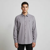 قميص مضلع ساده رجالي قطيفه رمادي شتوي من اس كيه اتش - 112893-GY