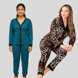 بيجامه بزراير مطبوعه حريمي انترلوك موهير مبطن الوان متعدده شتوي من ايه ال واي - 125701