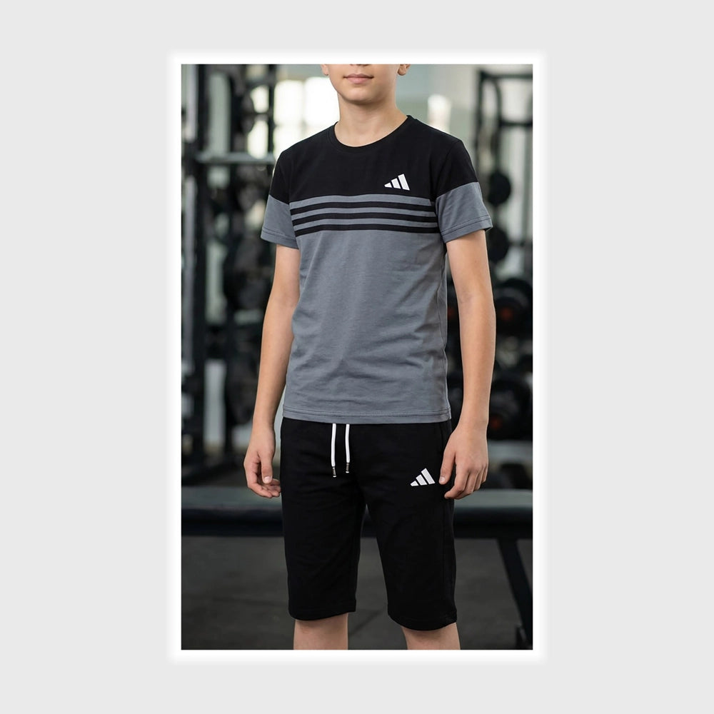 ADIDAS ترنج رياضي طباعة ربر اولادى تيشيرت براسولا قطن+ شورت فلات مبرد الوان متعددة صيفى من تورنيدو - 1614251