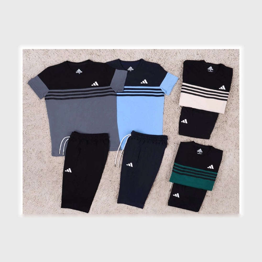 ADIDAS ترنج رياضي طباعة ربر اولادى تيشيرت براسولا قطن+ شورت فلات مبرد الوان متعددة صيفى من تورنيدو - 1614251