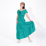 فستان طويل من ميس فينوس حريمي بوبلين مورق، أخضر