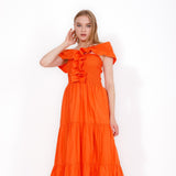 فستان طويل من ميس فينوس حريمي بوبلين مورق، برتقالي