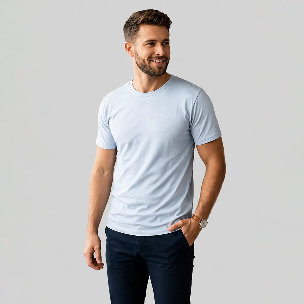 تيشيرت ساده رجالى سنجل شعيرات الوان متعددة صيفى من فرعون - 2-Grey