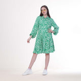 فستان قصير من ميس فينوس حريمي كتان، أخضر