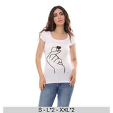 Printed Round Neck T-shirt for Women, 100% Cotton - White