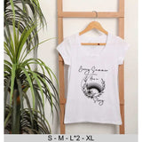 Printed Round Neck T-shirt for Women, 100% Cotton - White