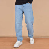 بنطلون بوي فريند رجالي جينز أزرق ثلجي من إم كيه إم فاشون